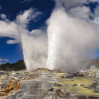 Pohutu geyser erupts at Whakarewarewa Thermal Valley in Rotorua