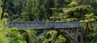 Cyclists riding across the Bridge to Nowhere, Whanganui | Tourism New Zealand